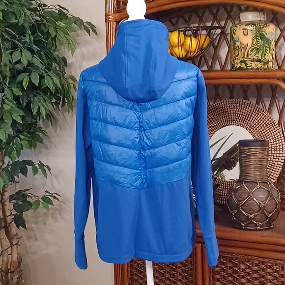 EUC Lou & Grey Electric Blue Chevron Hooded Puffer Jacket Size Large - Picture 3 of 5